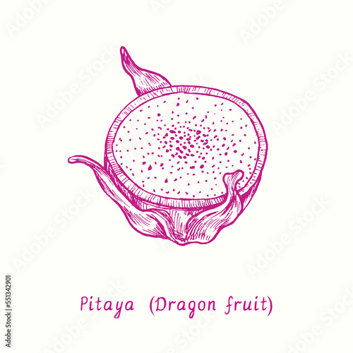 The Pitaya (dragon fruit) cut half