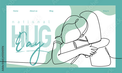 Single hand drawn outline continuous of Web banner or landing page with a concept hug day and happy family relationship. Vector colorful illustration. Vector illustration