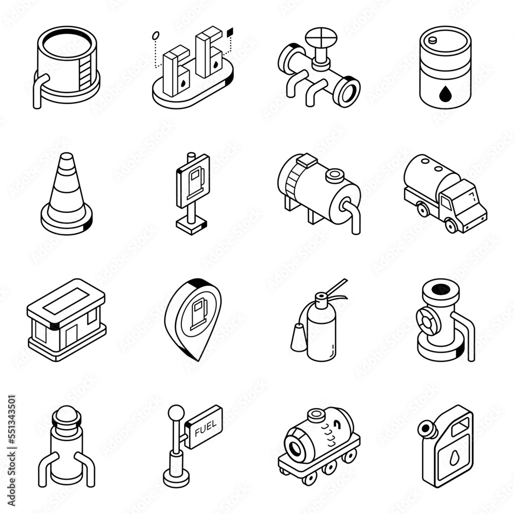 Pack of Oil Industry Isometric Line Icons
Pack of Oil Industry Isometric Line Icons