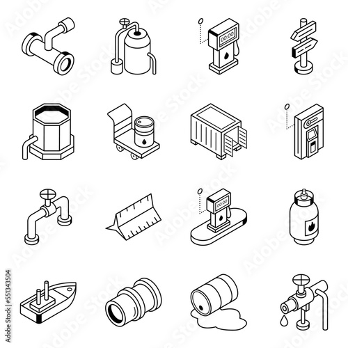 Set of Gas Industry Isometric Line Icons 

