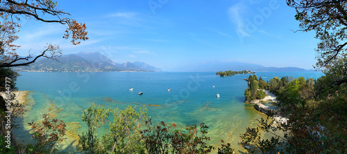 View from San Fermo to Island Garda (Isola del Garda). Italy, Europe.