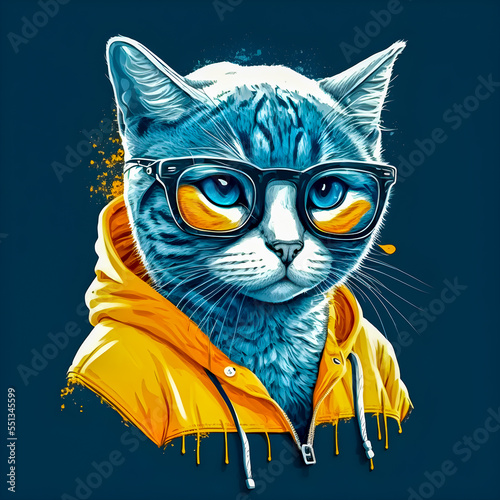 Hipster Cute Funny Art Cat Illustration © PaputekWallArt