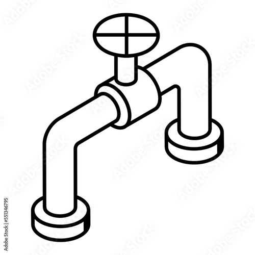 An outline isometric icon of fuel pipeline 