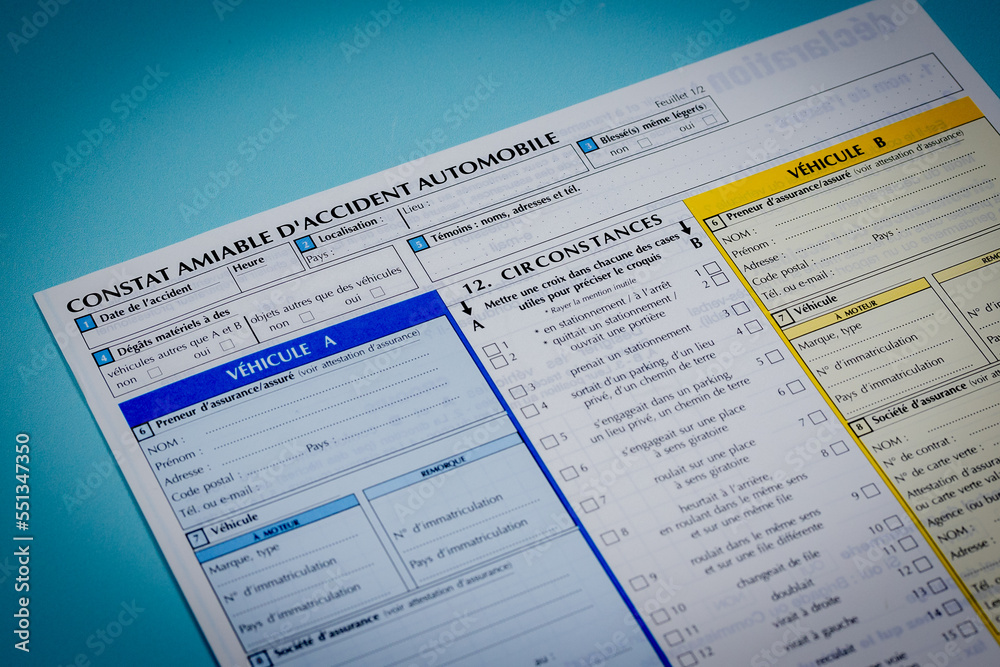 Page De Garde Constat feuille de constat amiable d'accident automobile en français Stock-Foto