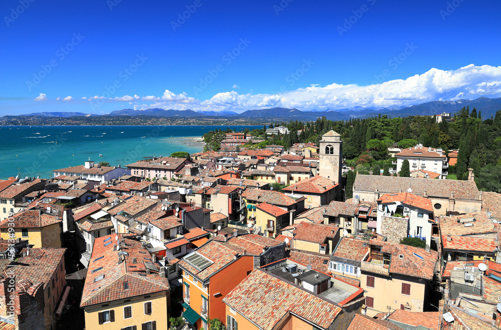 Aerial view of Sirmione on Lake Garda. Italy, Europe.