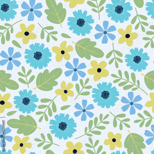 Allover floral printed seamless surface pattern design. Dainty foliage pattern of aesthetic scandi pressing wildflowers and leaves