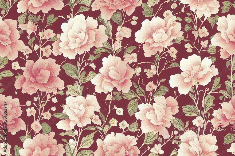 Fototapeta decorative floral pattern. repeat pattern for wallpaper, paper packaging, textile, curtains, duvet covers, print design, wedding invitations. Generative AI (68)