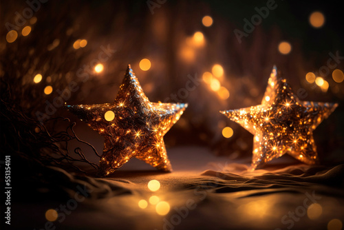 Greeting Season concept.close up of ornaments on a Christmas tree with decorative light background.
