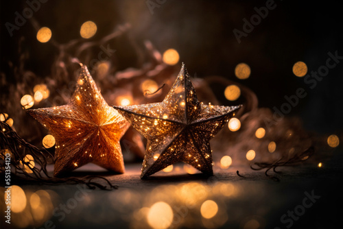 Greeting Season concept.close up of ornaments on a Christmas tree with decorative light background.