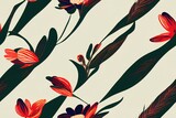 decorative red freesia pattern. repeat pattern for wallpaper, paper packaging, textile, curtains, duvet covers, print design. Generative AI