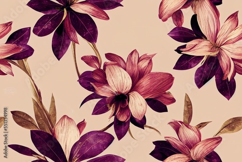 decorative orchid bouquet floral pattern. repeat pattern for wallpaper  paper packaging  textile  curtains  duvet covers  print design  wedding invitations. Generative AI