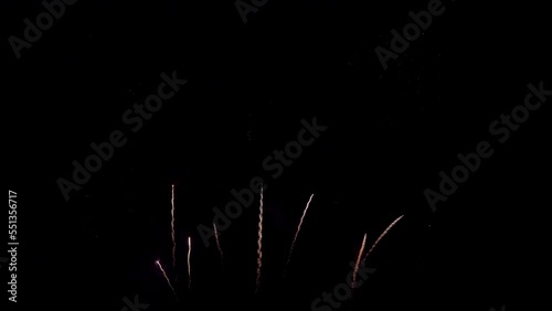 Amazing beautiful colorful firework display over sea on celebration night. Fireworks show for happy new year, 4k footage.