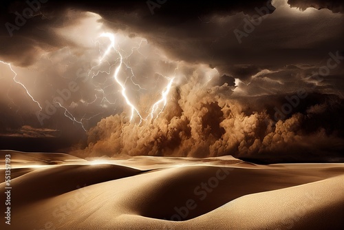 power of a sandstorm, danger in desert photo