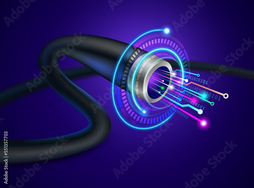 High speed fiber optic cable Digital hi-tech design. Realistic vector file.