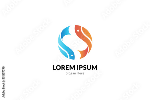 Fish pair logo with orange and blue color elements in flat design style