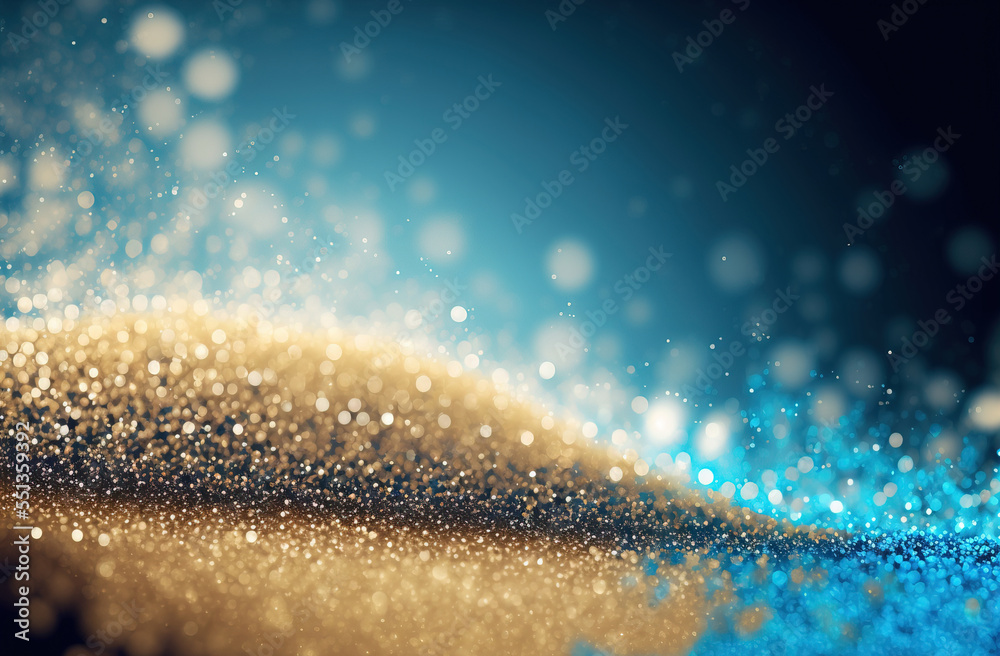 christmas sparkles, glitter and lights out of focus, blue background generated sketch art	
