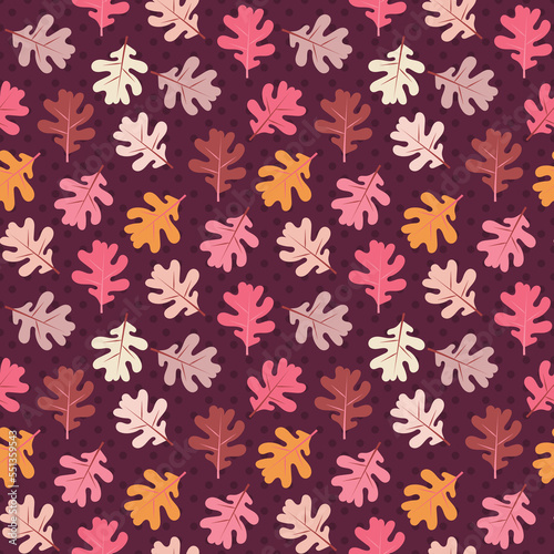 Seamless Oak leaves pattern, Autumnal repeat background, Autumn leaves print, Fall foliage wallpaper, Seasonal ornament