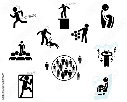 Different Types of Depression and phobia, People with mental disorder set. flat vector illustration.