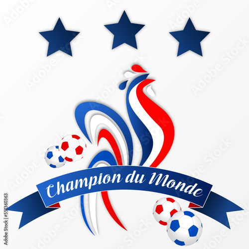 champion du monde - deux étoiles bleues et coq tricolcore