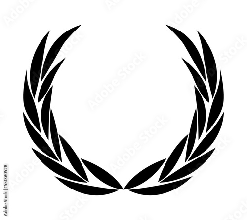 Vintage laurel wreath. Black silhouette circular sign depicting an award achievement heraldry, nobility, emblem. Laurel wreath award, winning, prize or victory