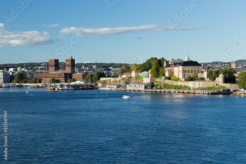 Akershus Fortress and the townhall of Oslo in background seen from the waterside