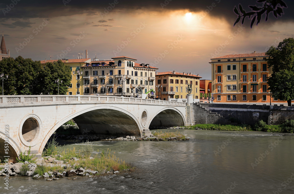 Victory Bridge (Ponte della Vittoria). Verona, Italy, Europe.