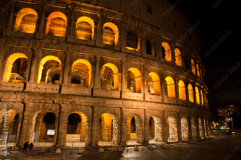 The Colosseum at night. It is an oval amphitheatre in the centre of the city of Rome, Italy. It's called also Flavian Amphitheatre. 