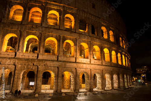 The Colosseum at night. It is an oval amphitheatre in the centre of the city of Rome, Italy. It's called also Flavian Amphitheatre. 