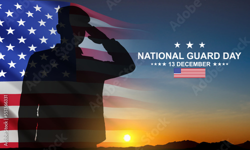 Silhouette of saluting soldier with USA flag on a background the sunset or the sunrise