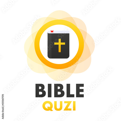 Bible quiz game banner logo icon. Cartoon bible quiz christian prize trivia game. Vector illustration