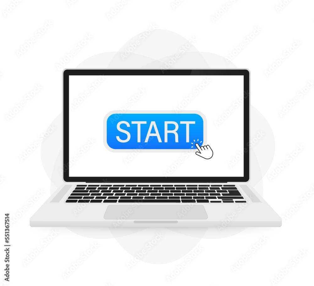 Start button on a laptop with a cursor. Vector illustration Start button on a laptop with a cursor. Vector illustration