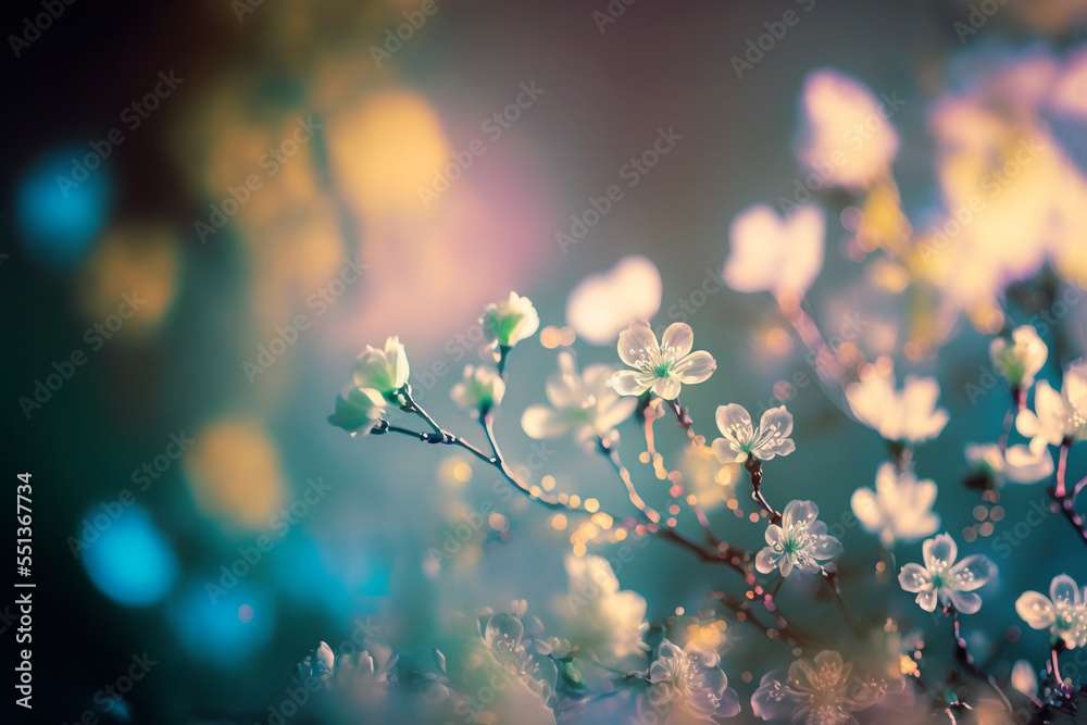 illustration of wild flowers against soft light with bokeh, selective focused, 