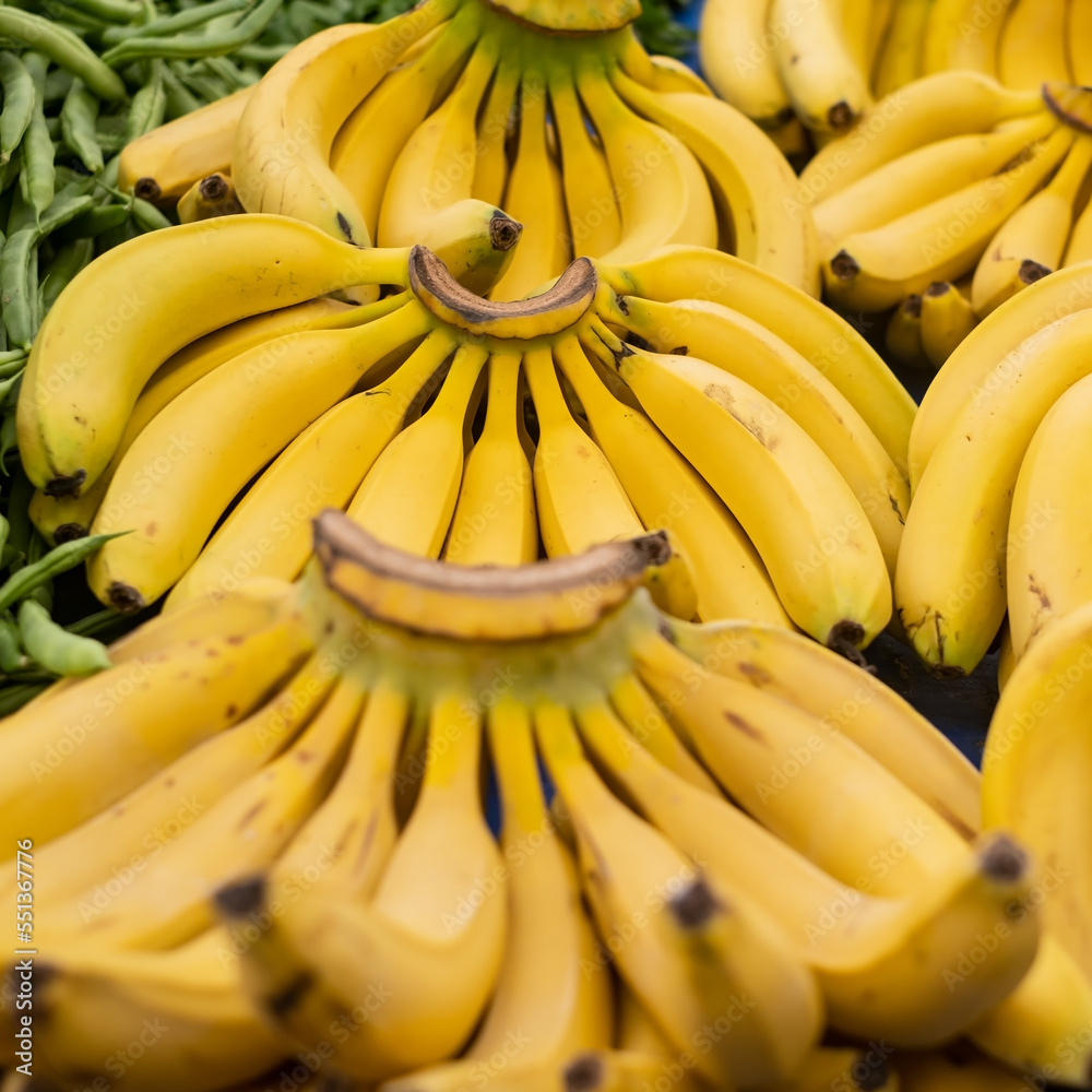 Bunch of ripened bananas at grocery store Bunch of ripened bananas at grocery store