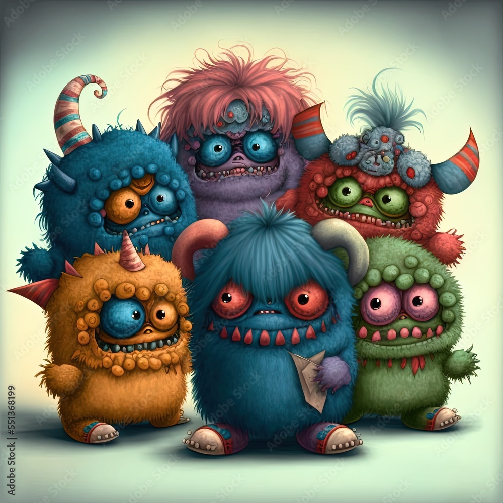 Obraz premium Cute monster toy illustration generated with Artificial Intelligence