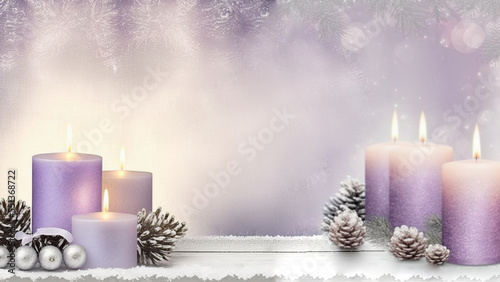 Background/wallpaper with beautiful purple and silver Christmas candles, digital art