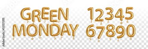 Vector realistic isolated golden balloon text of Green Monday with numbers on the transparent background.