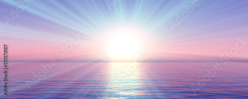 sunset sea sun ray clear sky. 3d rendering