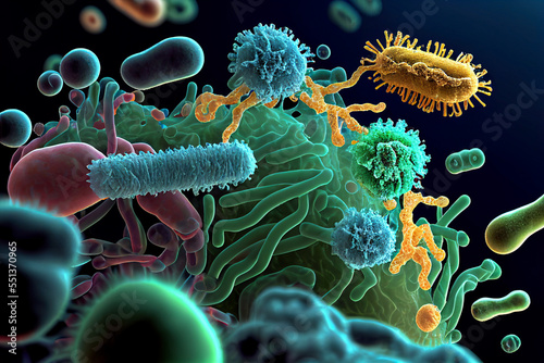 microscope view of virus and bacteria
