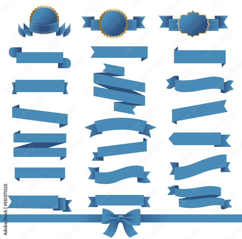 Blue Ribbons Set With White Background