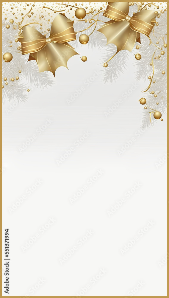 Obraz premium Beautiful Christmas frame with golden ornaments and bows, digital art
