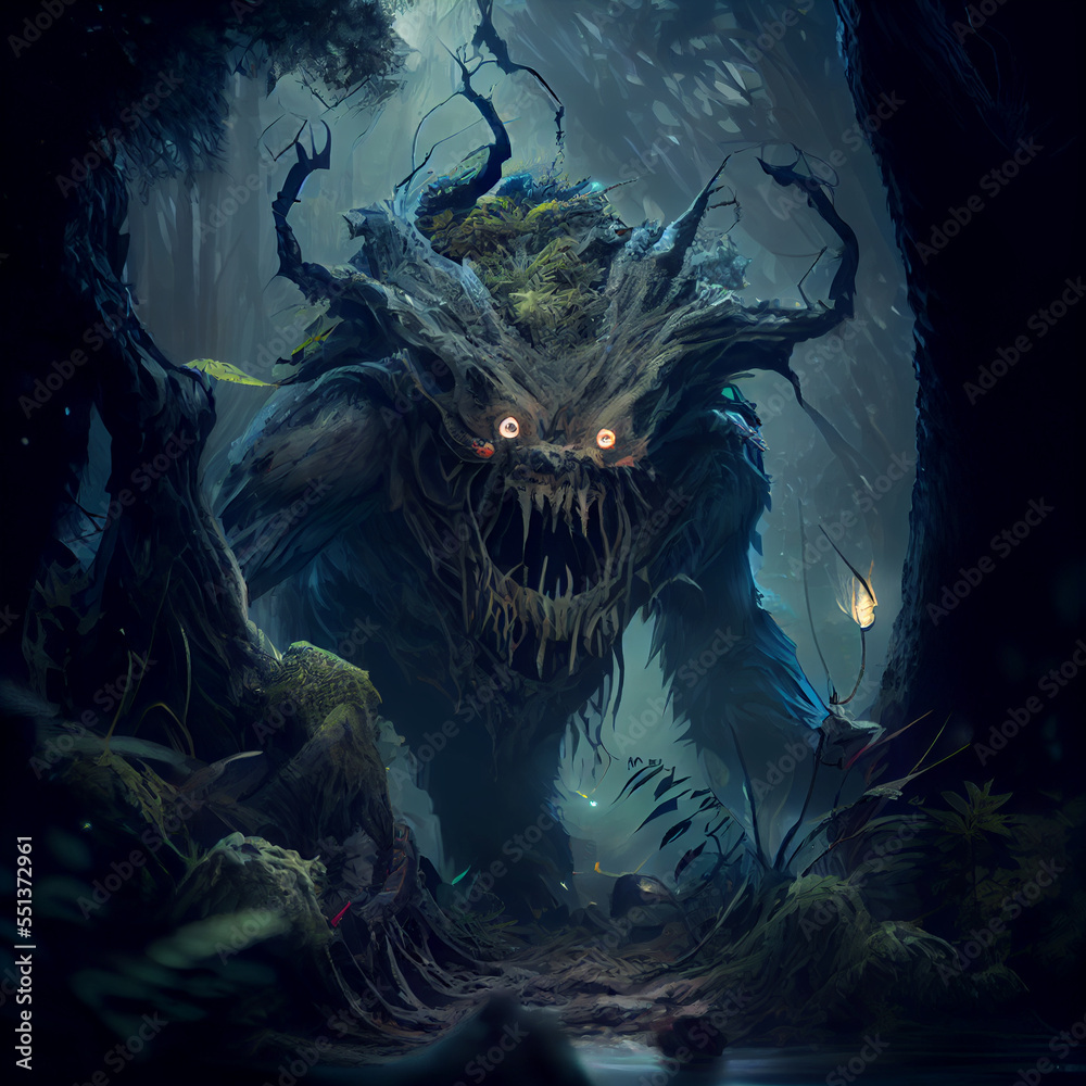 Scary Monster In The Dark Forest Fear And Horror Stock Illustration 