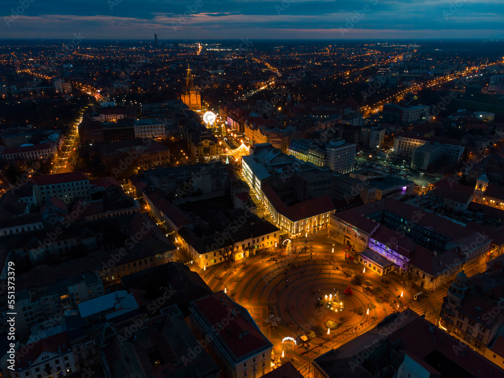 Center of Timisoara with Christmas decorations