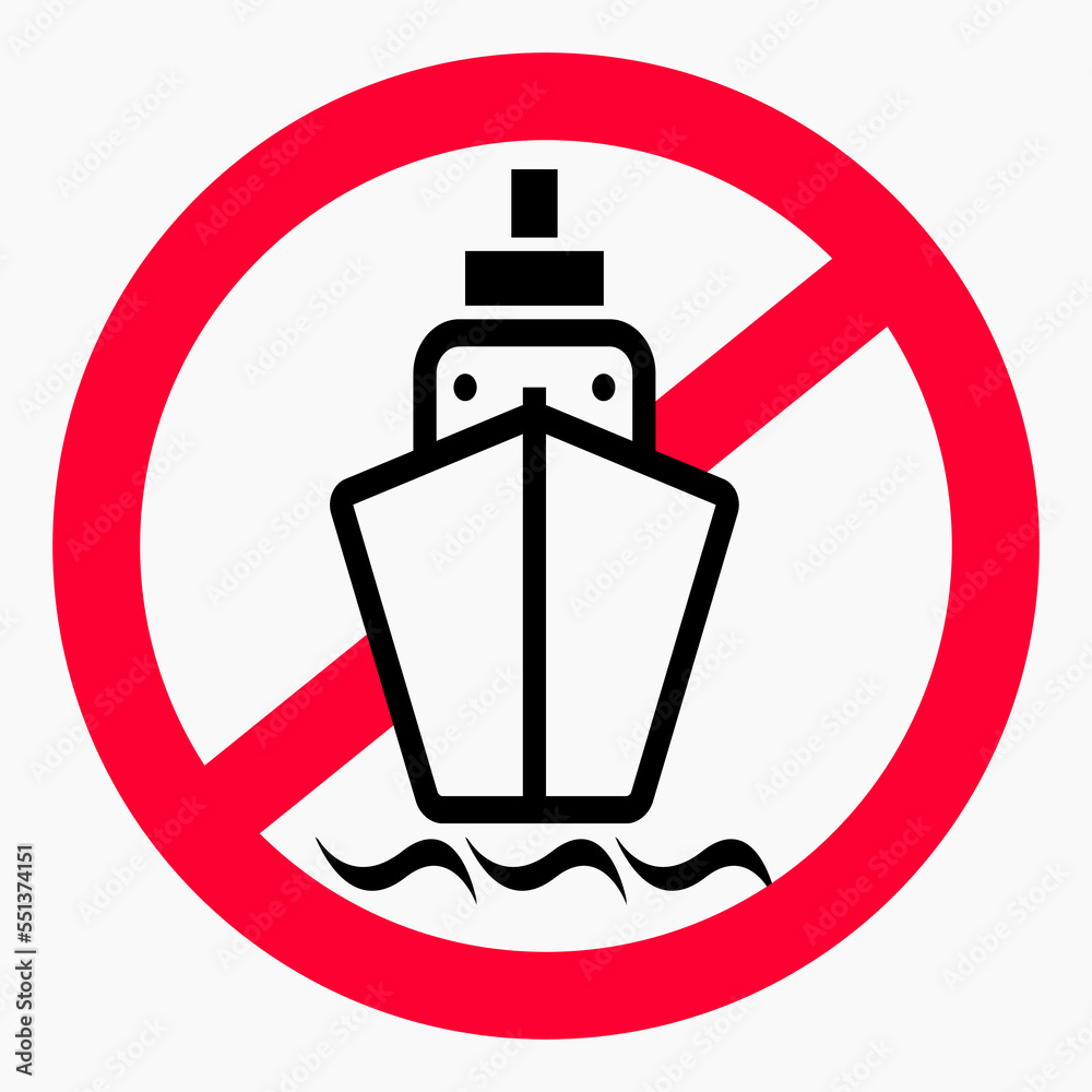 No ships. Navigation ban. Sailing is prohibited. Vector icon. No ships. Navigation ban. Sailing is prohibited. Vector icon.