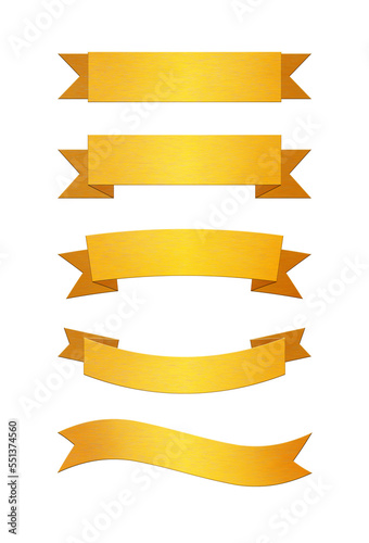 Set of gold metal ribbon banners
