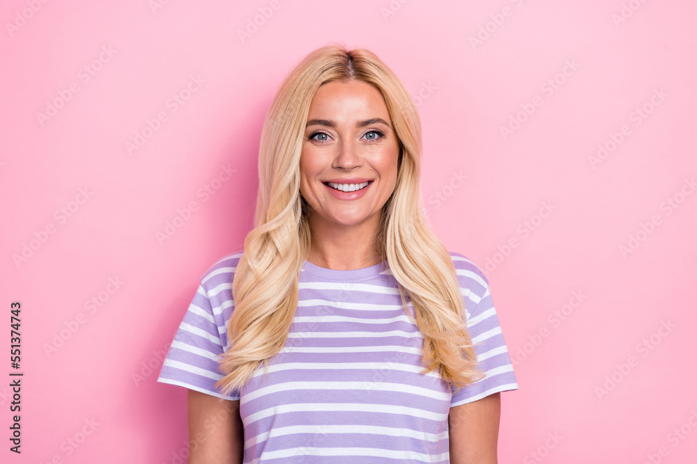 Portrait of toothy beaming smiling positive lady cosmetology worker satisfied good mood enjoy her boyfriend gift isolated on pink color background Portrait of toothy beaming smiling positive lady cosmetology worker satisfied good mood enjoy her boyfriend gift isolated on pink color background
