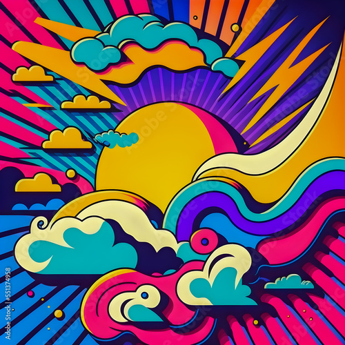 Hand drawn illustration  Retro and 90s style  Pop Art  Abstract  Crazy  and Psychedelic Background.