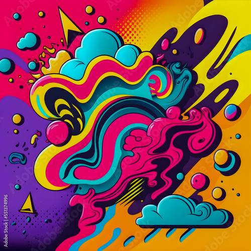Hand drawn illustration  Retro and 90s style  Pop Art  Abstract  Crazy  and Psychedelic Background.