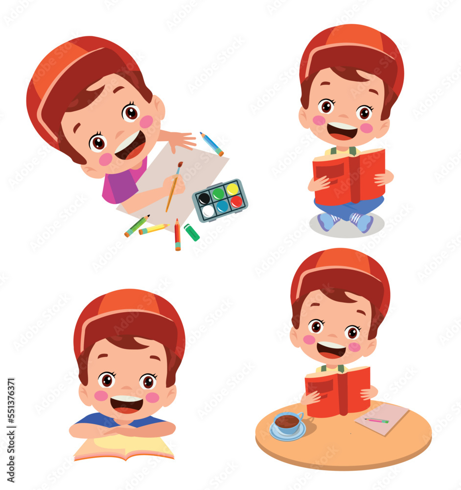 cute little hardworking boy reading a book and drawing a picture cute little hardworking boy reading a book and drawing a picture