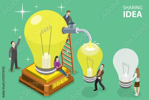 3D Isometric Flat Vector Conceptual Illustration of Sharing Idea, Knowledge Transfer