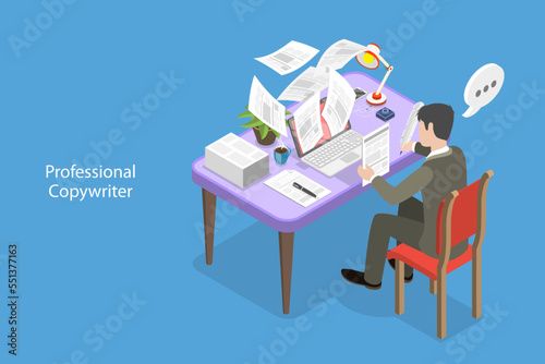 3D Isometric Flat Vector Conceptual Illustration of Professional Copywriter, Content Marketing Strategy